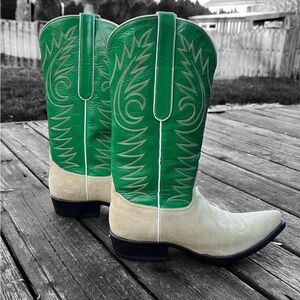 Tres Outlaws Boot Co Natural Roughout and Green Calf Handmade Cowboy Boots